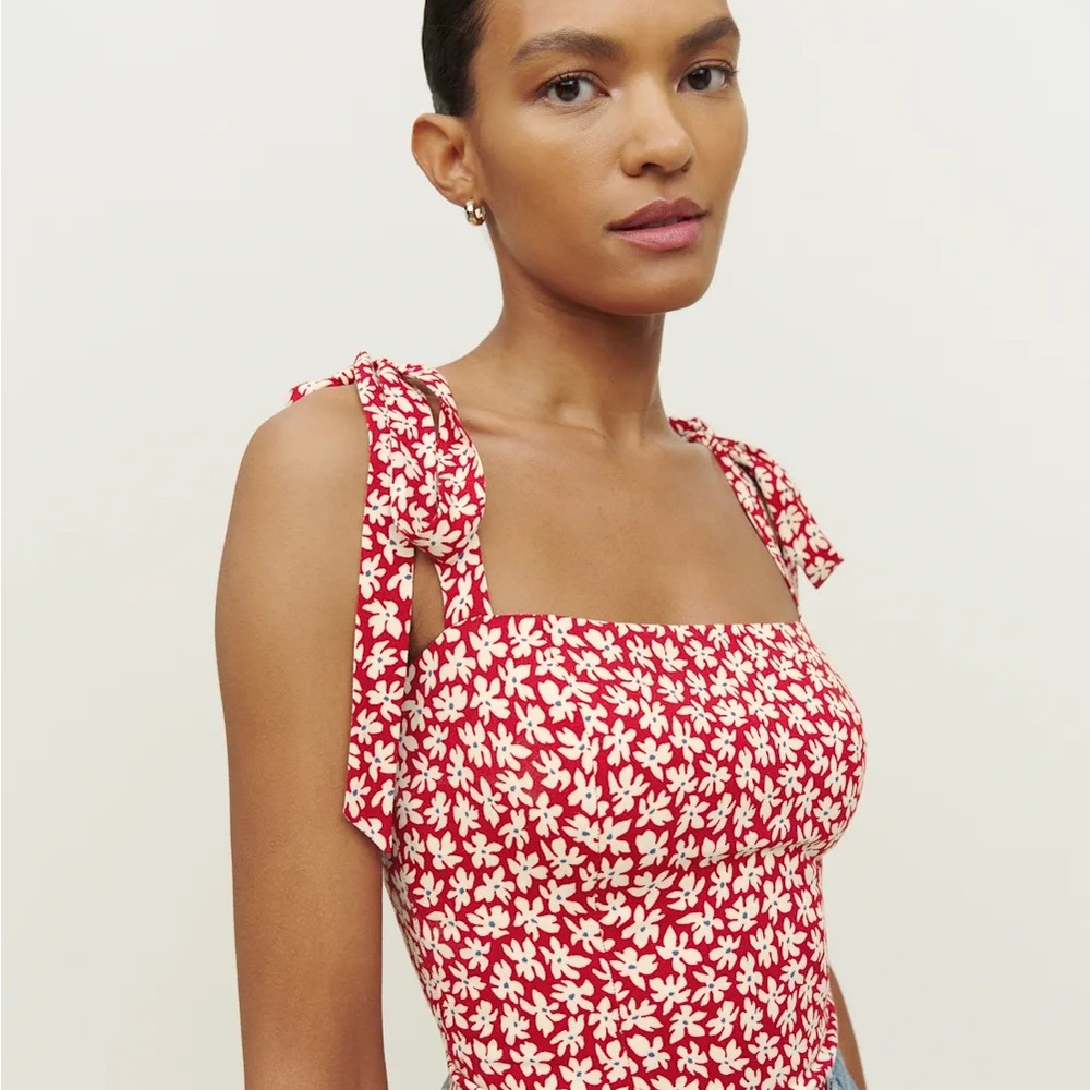 Reformation Red and White Floral Top